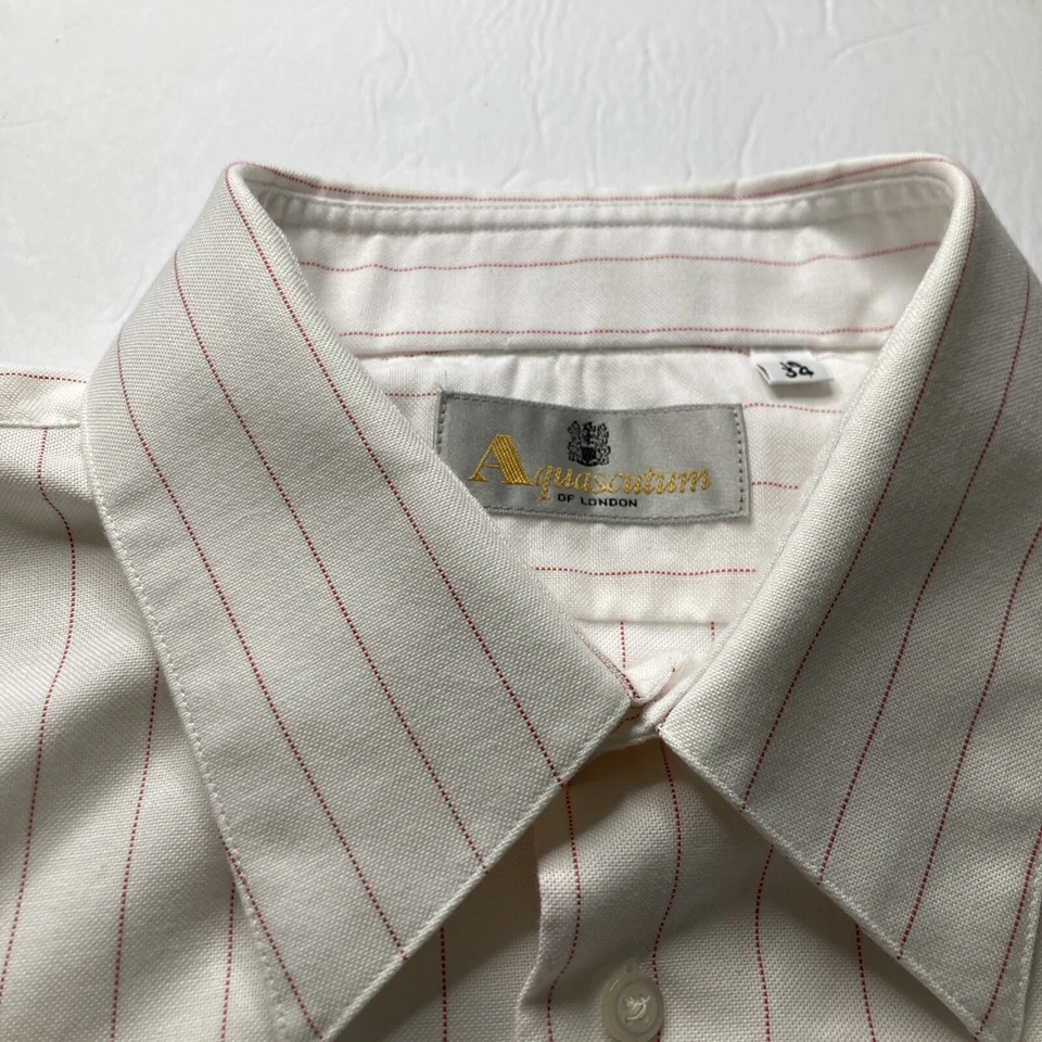 Camisa de Vestir Aquascutum of London Rayas Manga Larga 16/34 Hecha en EE. UU. Algodón Foto 4 de 4