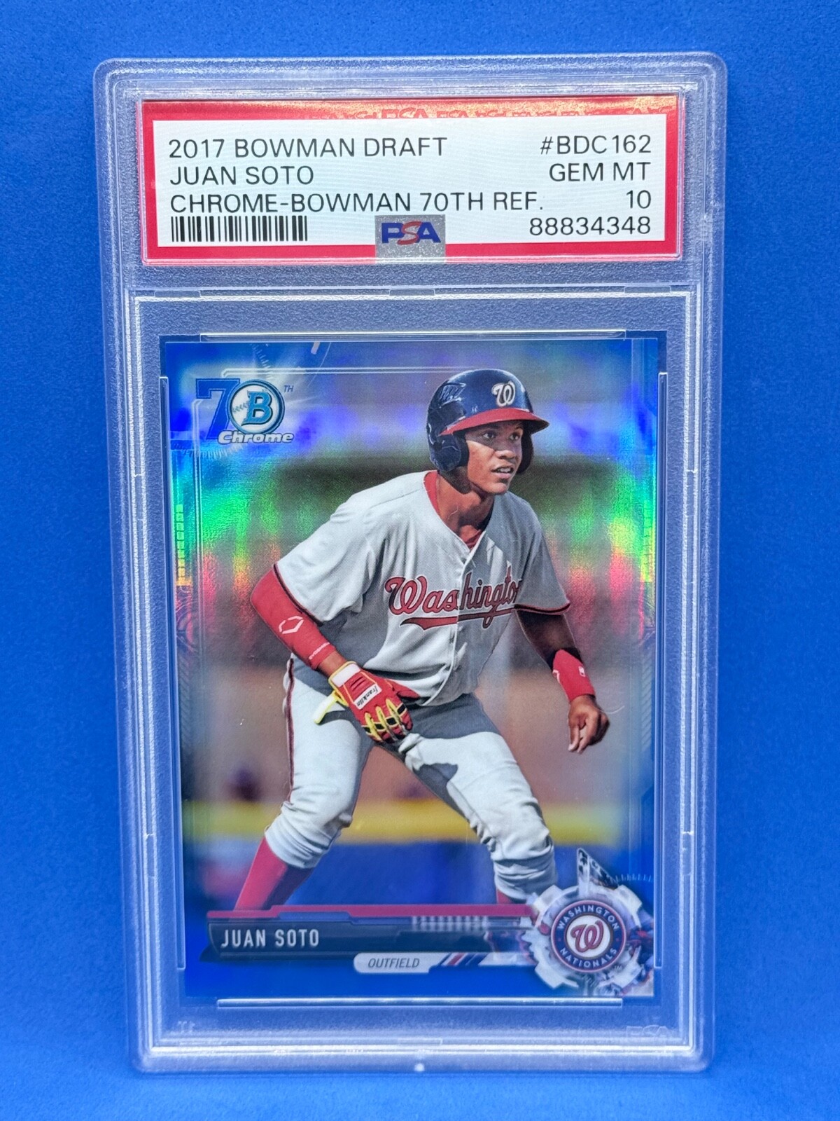 2017 Bowman Draft Chrome 70th Blue Refractor PSA 10 Gem MT JUAN SOTO RC #/200