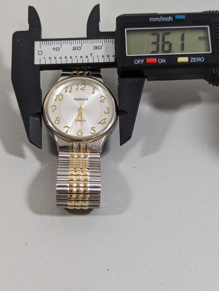 Watch-it Silver Tone Dial Round Case Two Tone Stainless Steel Stretch ...