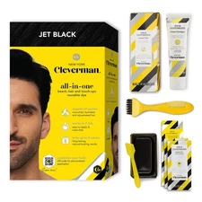 CLEVERMAN Jet Black Hair & Beard Dye for Men, All-in-One Reusable Kit - Permanen
