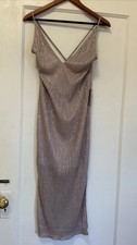 Express Champagne Metallic Midi Slip Dress Spaghetti Straps Size Small