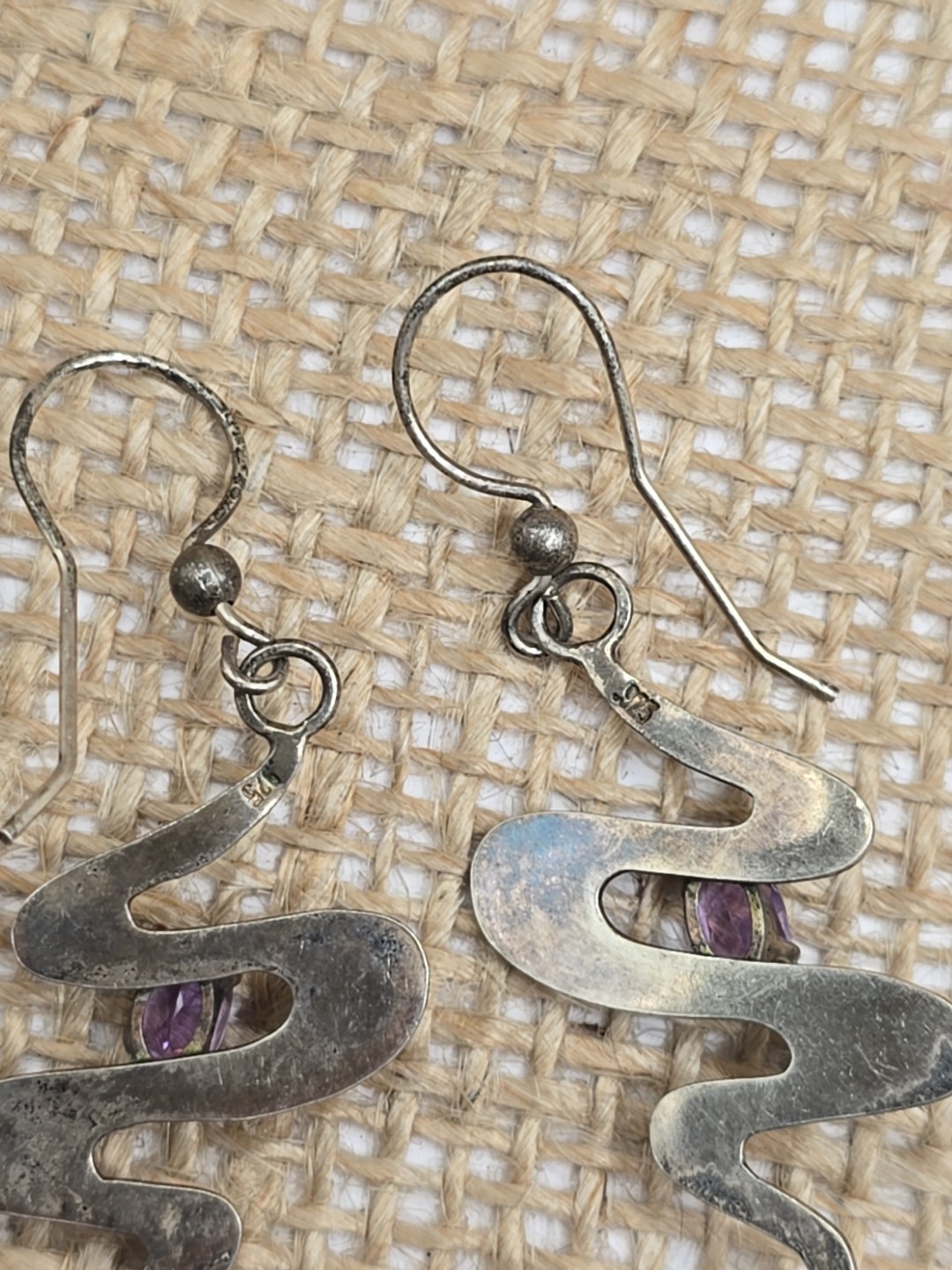 Sterling Silver Amethyst Scribble Dangle Earrings… - image 6