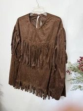 Forum Novelties Brown Fringe Long Sleeve Top Costume Faux Suede S M L XL