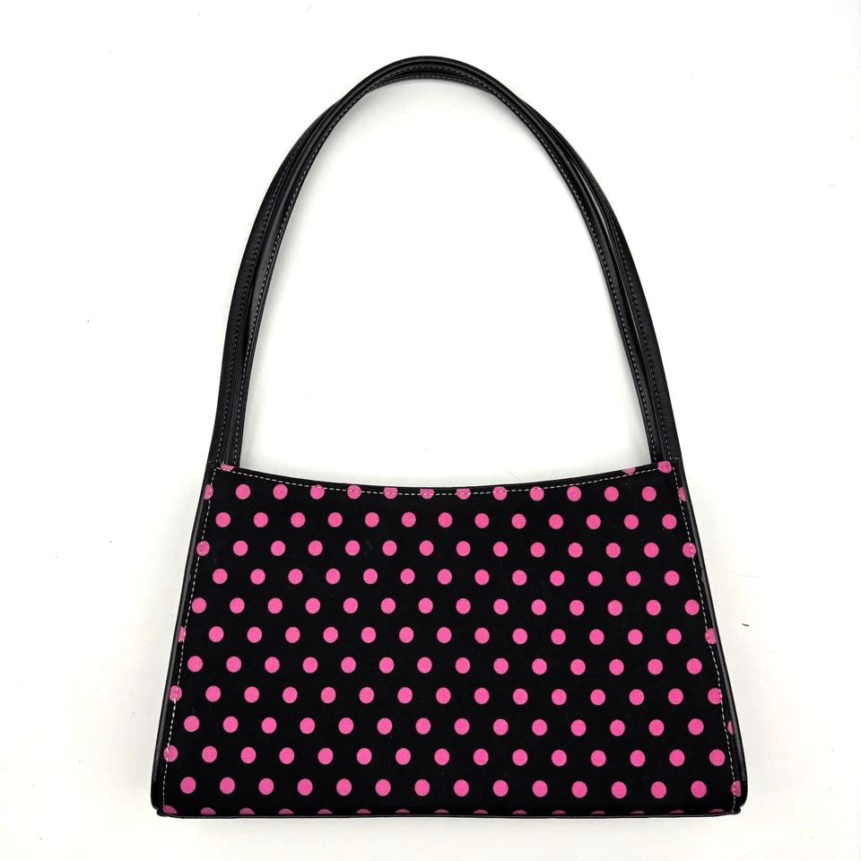 Vintage 90s Y2K Black Pink Polka Dot Downtown Girls Embroidered Shoulder Bag - Image 3 of 4