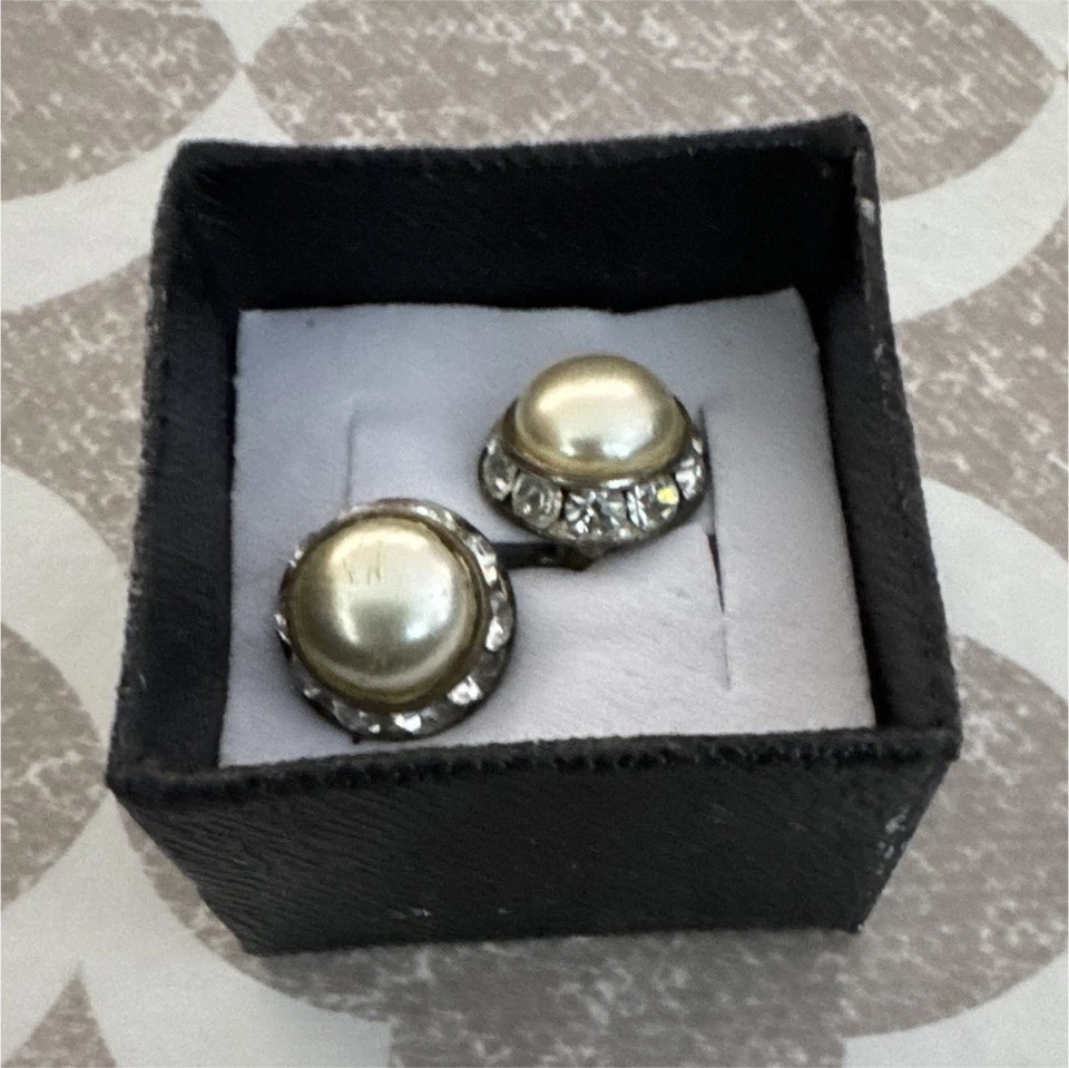 Boucles D’oreilles Puces Clips Alliage Argenté Perle Imitation Strass - Photo 2/4
