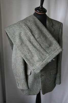 Vintage Burton Harris Tweed grün Fischgrätmuster 2-teiliger Anzug 40 W 32'' L 31 Mod Revival