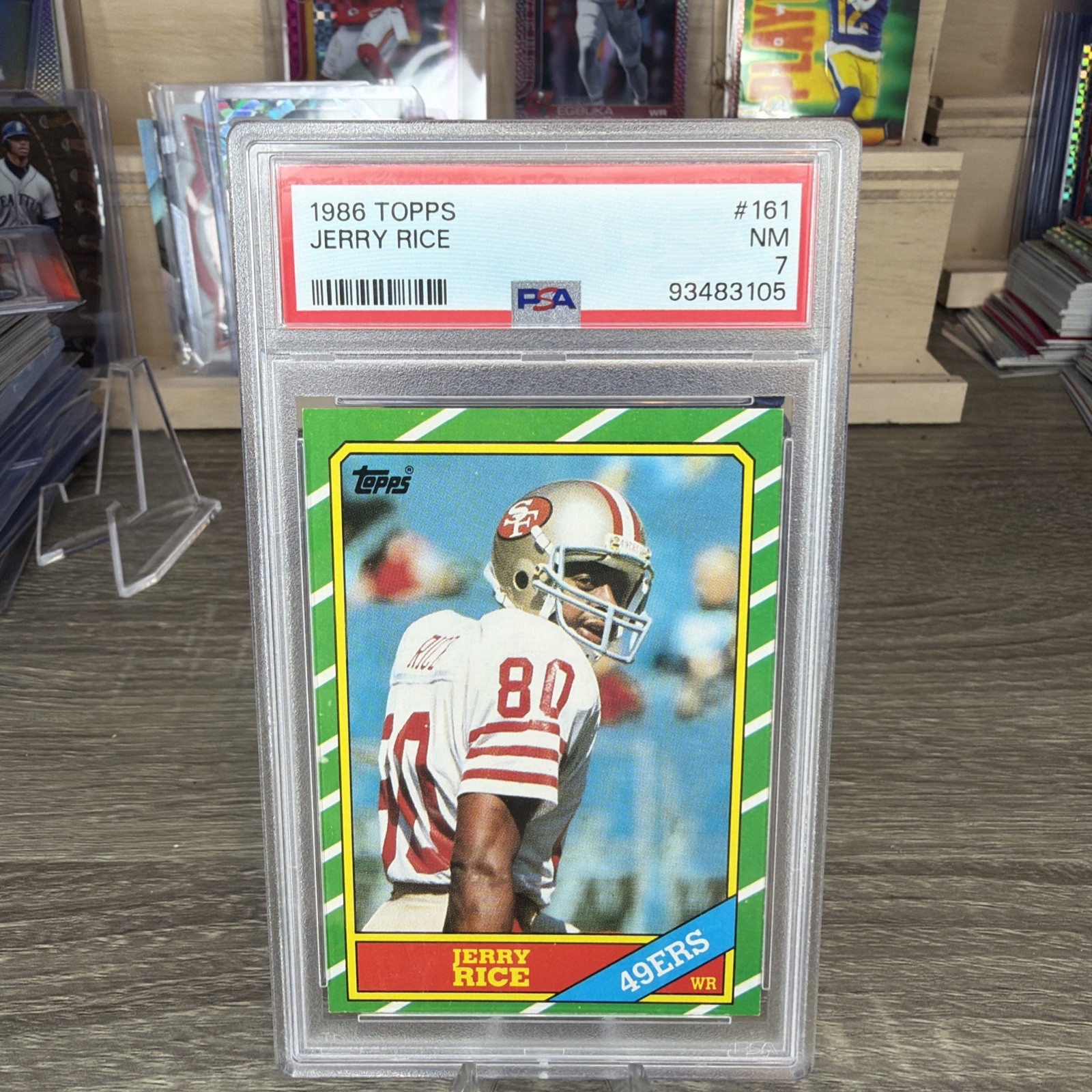 1986 Topps Football #161 Jerry Rice San Francisco 49ers RC Rookie HOF PSA 7 NM