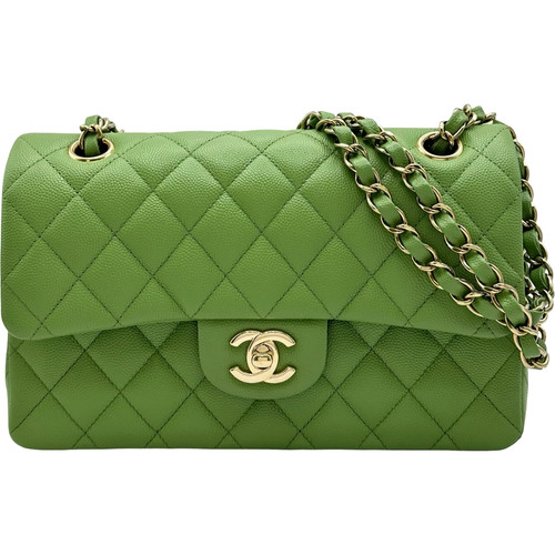 CHANEL Matelassé 23 A01113 Green GHW Caviar Skin Shoulder Bag #037