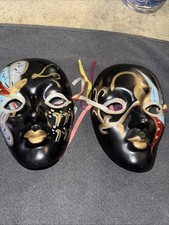 2 VTG Mardi Gras Face Mask Porcelain Ceramic Wall Hanging Decor SWAN BUTTERFLY