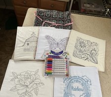 Handcrafted Embroidered Fabric Coloring Set w/ Drawstring Carry Case, Markers