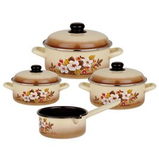 GSW Topfset MADEIRA aus Stahl-Emaille mit Blumen-Dekor 4 teilig INDUKTION