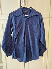 Arrow Fitted Dress Shirt Men 15 32/33 Blue Sateen Long Sleeve Button Down