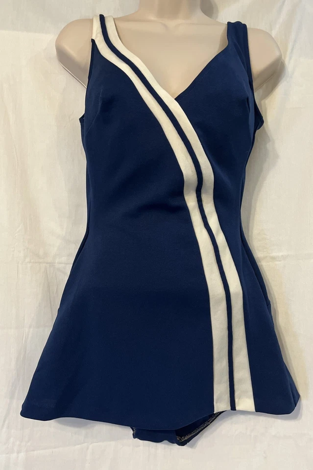 Maiô feminino vintage azul náutico branco Robby Len 1950/60s tamanho 13-14 EUA - Imagem 3 de 4