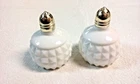 2 vintage Miniature Hobnail Milk Glass Salt and Pepper Shakers 2.25" high