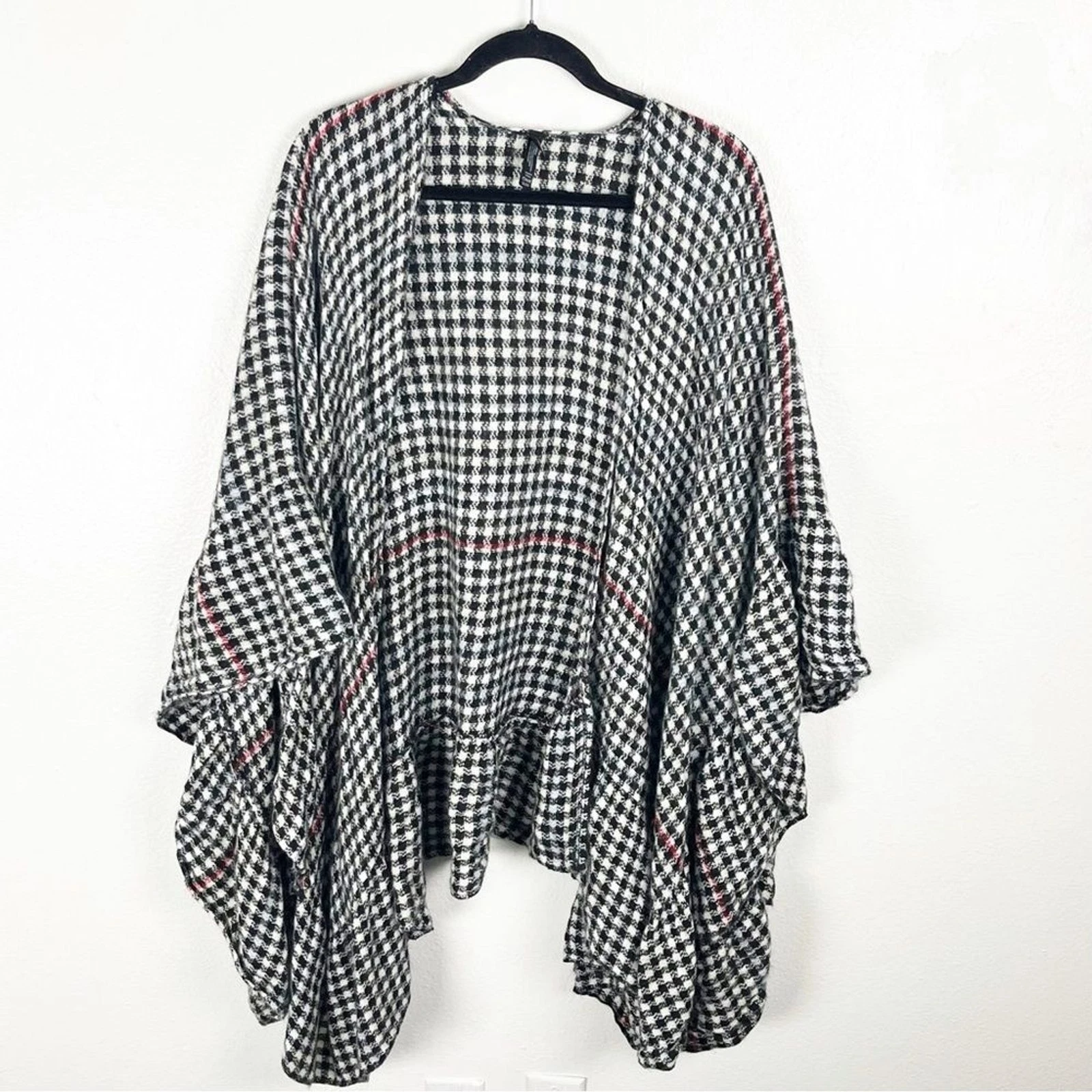 TORRID Black Gingham Red Stripe Ruffle Draped Ruana Poncho Shawl, One Size
Opens in a new window or