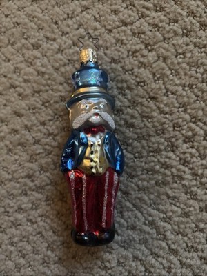 Vintage Uncle Sam Glass Christmas Ornament Patriotic Design Germany 4.5''