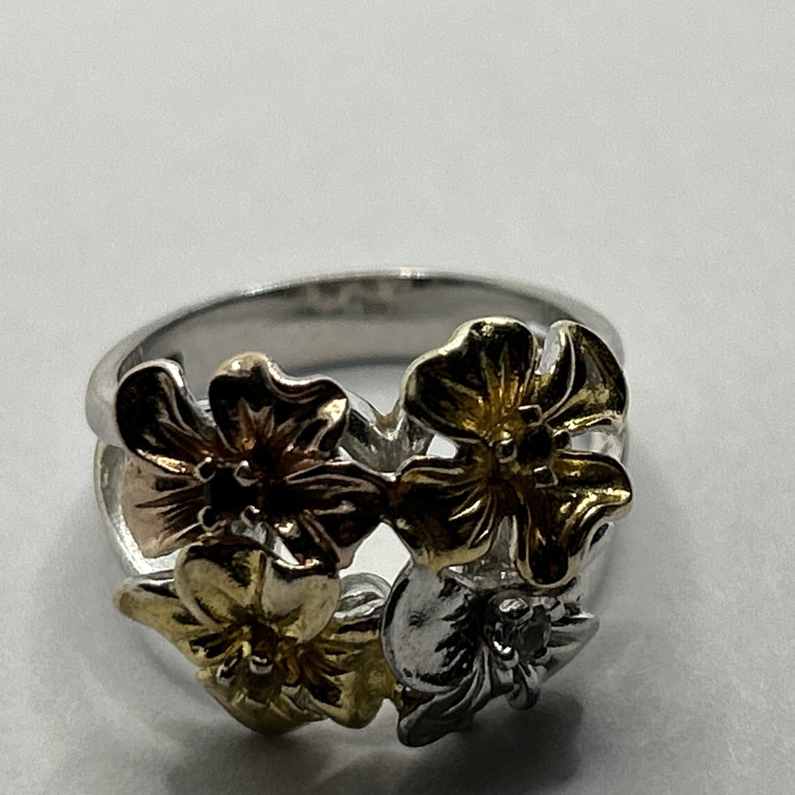 Solid 925 Sterling Silver different colored Flowe… - image 3