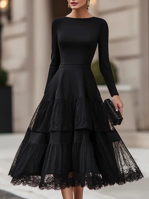 MOOYIUS Lace Tiered Midi Jersey Dress In Black Ladies Size S BNWT! | eBay