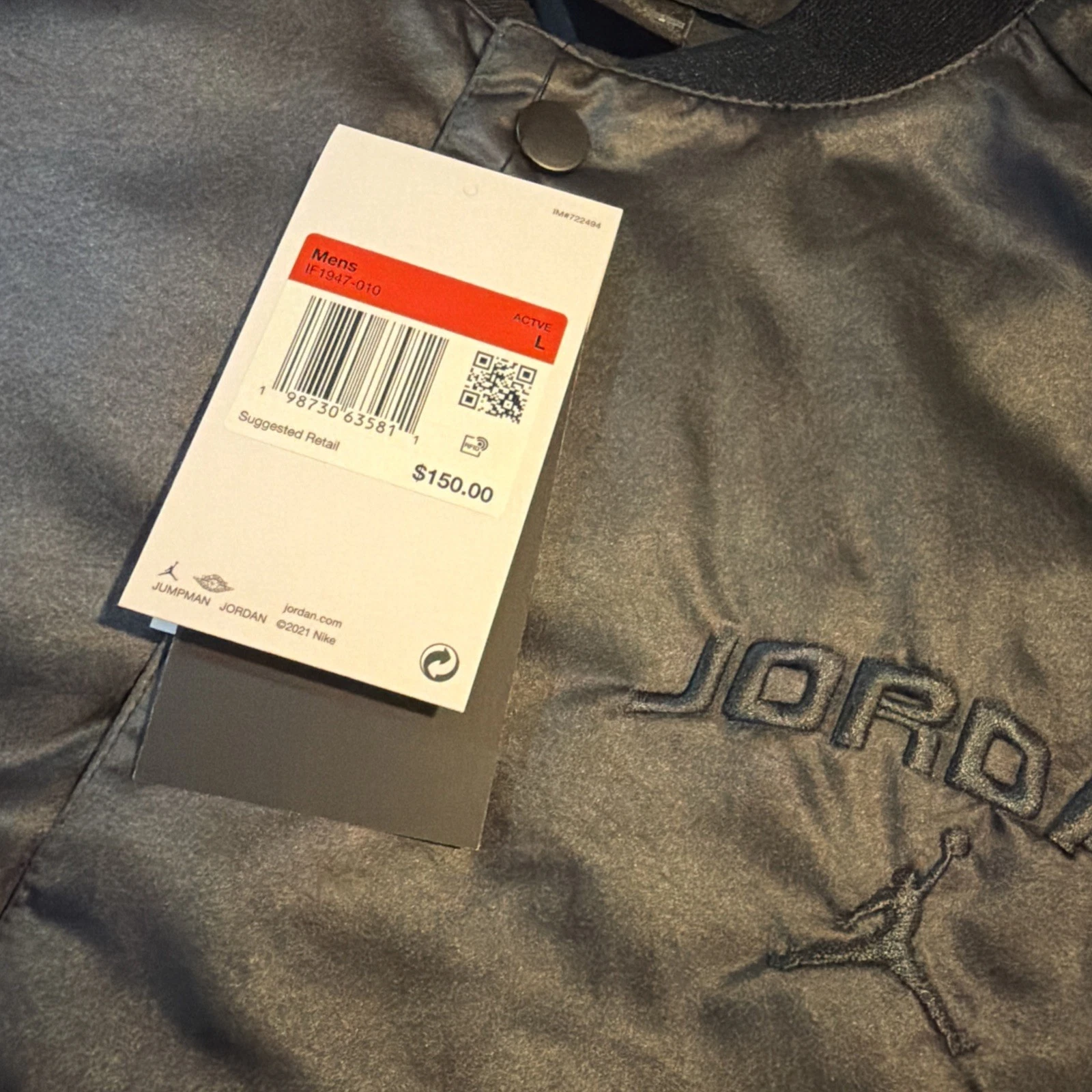 $150 Nike Air Jordan Bomber Jacket IF1947‑010 Men’s Sz L Black Lifestyle - product detail image 5