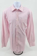 Peter Millar Pink  White Stripe Cotton Long Sleeve Dress Shirt Men's L 17 1/2