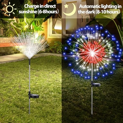 Pcs 4th of July Solar Firework Stake Lights 10 LED Modes - 8 Red White ...