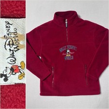 Vintage Walt Disney World Kids Large Red 1/4 Zip Fleece Sweater Zip Pockets