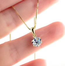 2CT Solitaire Lab Created Diamond Womens Pendant 14k Yellow Gold Finish Necklace