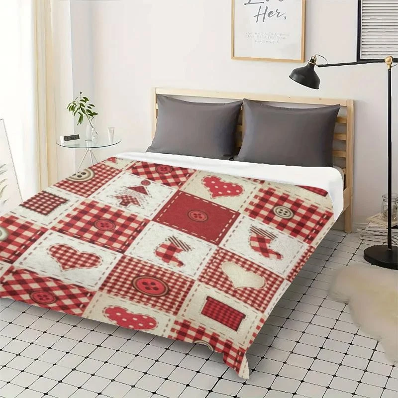 Hearts and Buttons Christmas Gifts Throw Blanket Traditional Country Patchwork - Image 4 of 4