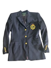 Vtg Lauren Ralph Lauren Gold Crown Crest Wool Blazer Gold-Button Navy Sz 4
