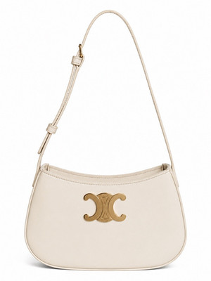 CELINE Triomphe Small White Zip Shoulder Bag Gold Logo Dust Bag Brand Card