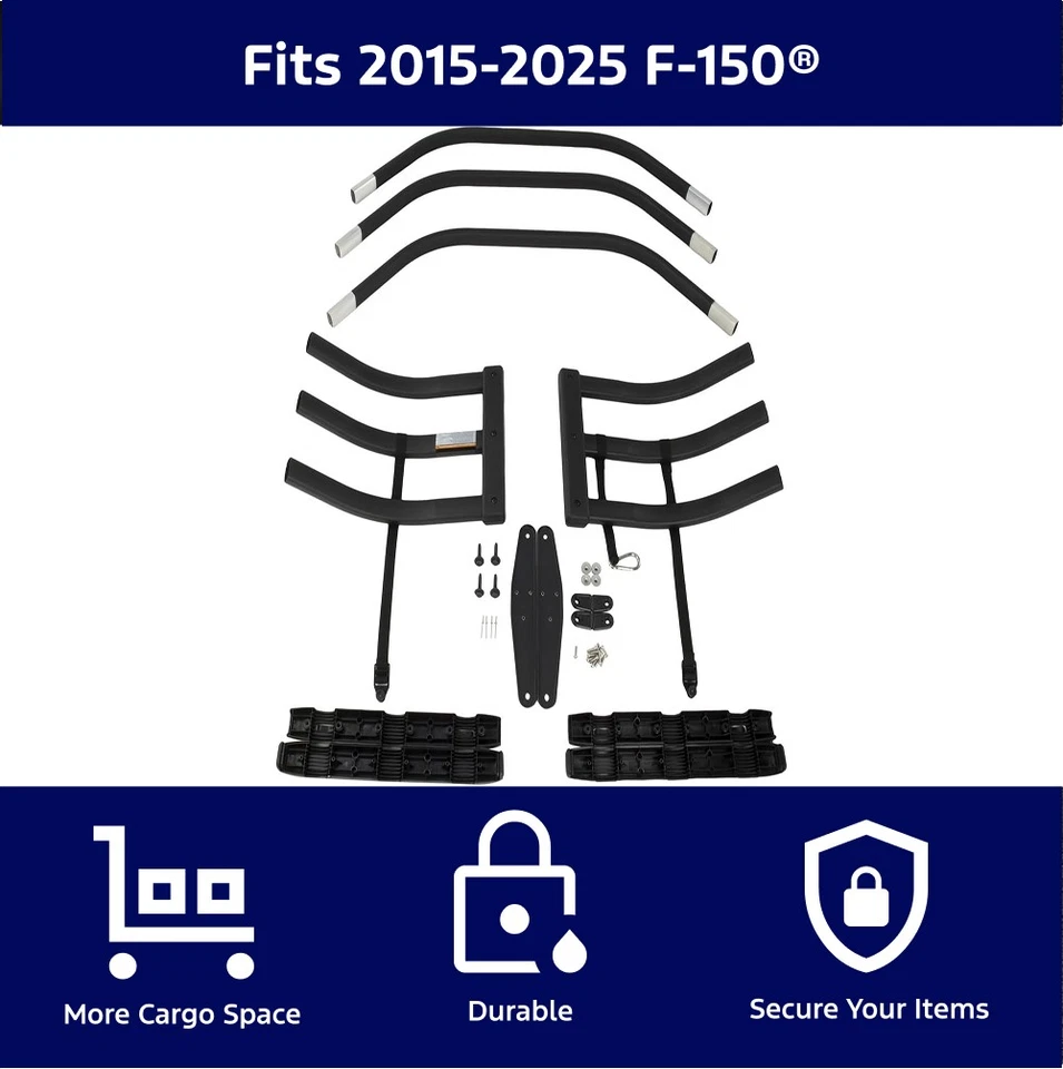 Ford F-150® 2015-2025 Bed Extender U-Shape Tailgate Fence Rack Black Powder Coat - Изображение 2 из 4