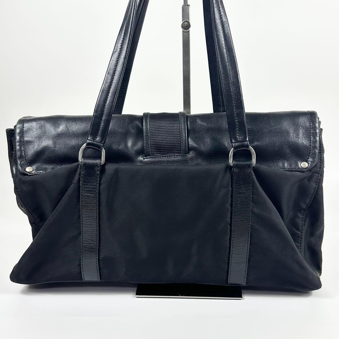 PRADA nylon and leather shoulder bag in black with triangle logo thumbnail 4