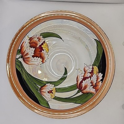 Vtg Japanese Lusterware Bowl Art Deco Aichi Peony Blossom Mark Hand Painted