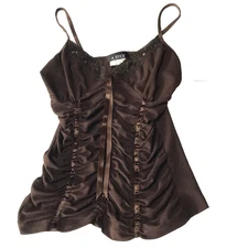 Vintage A Byer Cami Top Small Beaded Babydoll Fairy Whimsigoth Lace Ruched Y2K