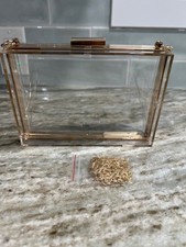 Acrylic Transparent Gold Colored Trim Shoulder Bag Crossbody Evening Clutch NEW