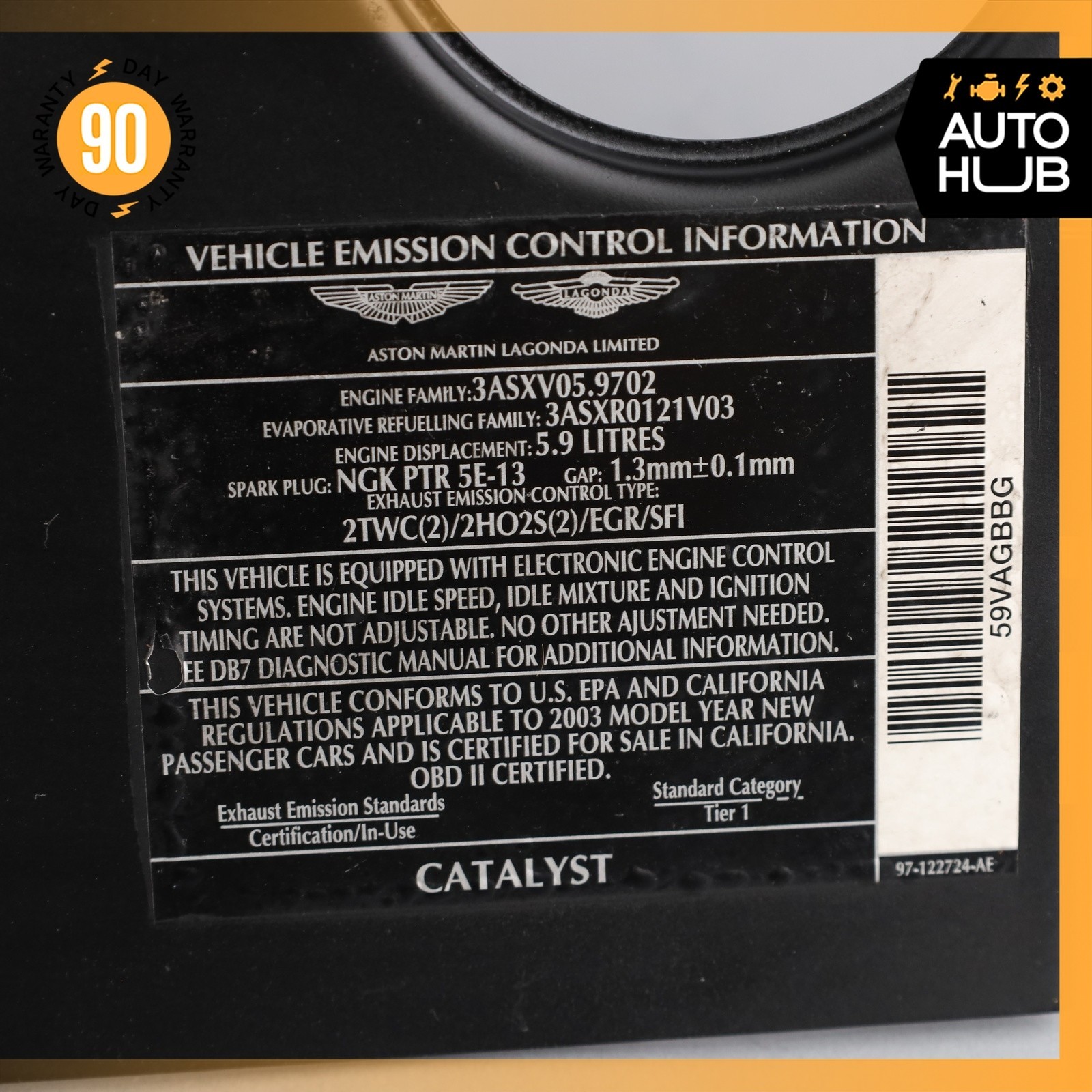 00-04 Aston Martin DB7 Vantage Right Passenger Side Engine Bay Cover Panel OEM