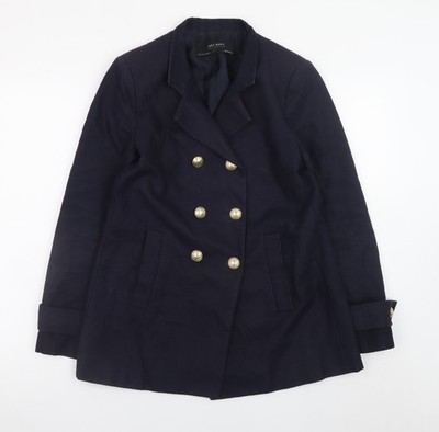 Zara Damen Blue Pea Mantel Größe 8 Zweireiher Baumwollmischung