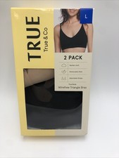 True  Co Women  s Wirefree Triangle Bras 2 Pack Black Nude L NWOT