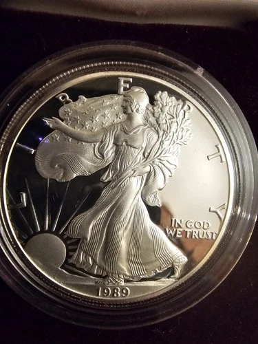 1989 S $1 Proof American Silver Eagle .999 Silver Original Box & COA