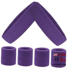 6 Pack Sports Wrist Sweatbands Set Headband Wristband Set, Moisture Purple