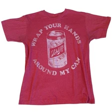 Junk Food Schlitz Graphic Washed Red Crew Neck Tee Shirt Small Retro