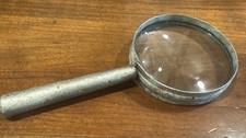 Vintage Magnifying Glass 3  R with Rim 5/8" Metal Handle Handle 3 1/2  " Hand Held