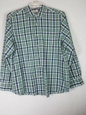 Tommy Hilfiger Button Front Gingham Shirt Men L/S Collar Green White Sz 16 34-35