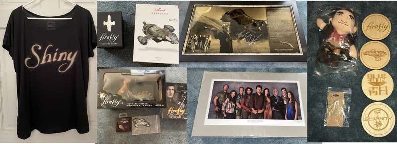 Firefly Serenity 12 Item Lot, Nathan Fillion autograph, art, jewelry, dinos, etc