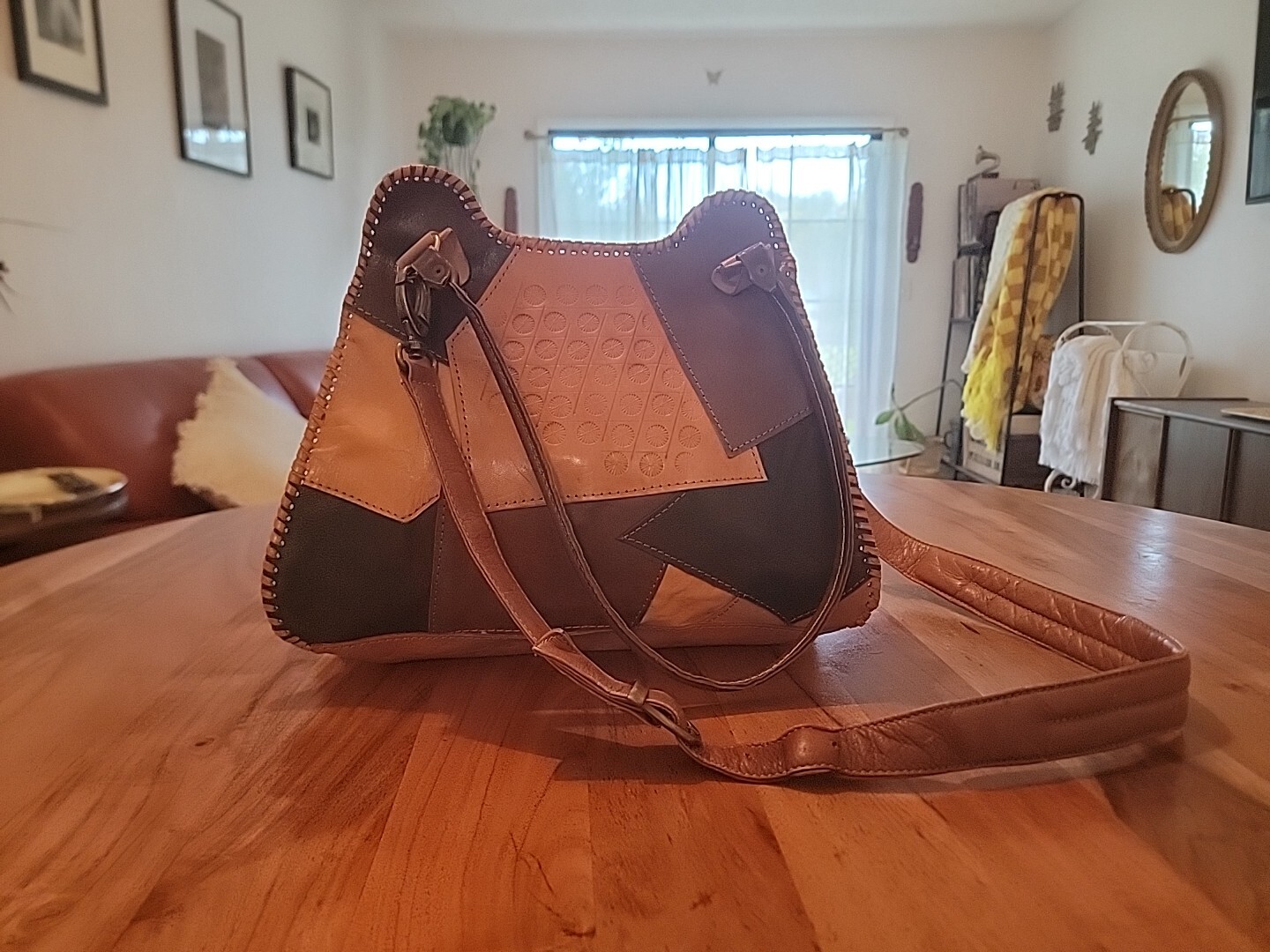 VINTAGE Handmade Hand Tooled Patchwork Leather Pu… - image 2