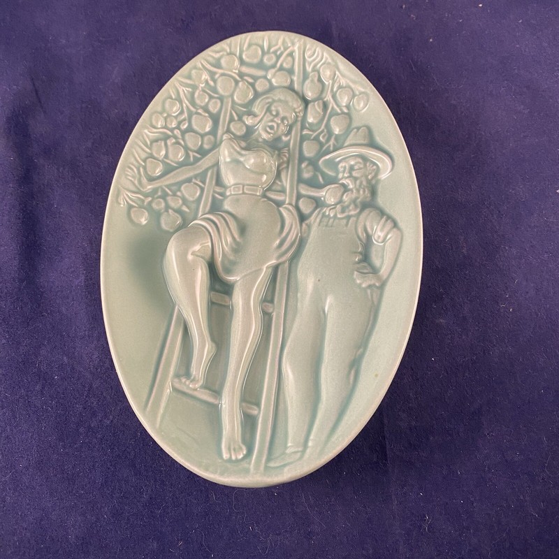 Naughty Risqué Man Woman Double Sided Decorative Plate Light Green