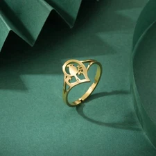 New VASSAGO Love Heart Bird Adjustable Ring Stainless Steel Jewelry