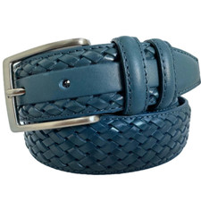 Image of MENS ITALIAN CALF LEATHER BELT MARE BLUE 35MM BRAID WEAVE S,M,L,XL, XXL .