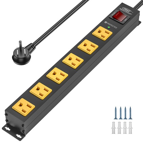 Protector contra sobretensiones de tira de alimentación de 6 salidas de alta resistencia 2100J cable de 6 pies e interruptor de 15A - Imagen 10 de 18