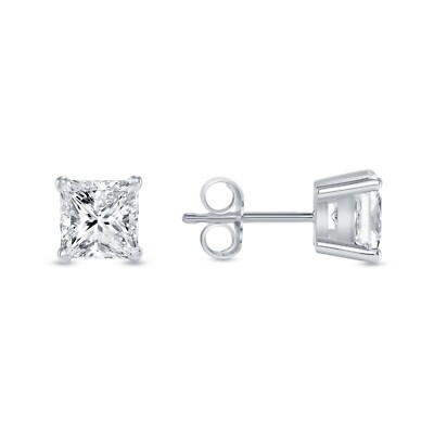 1/2 kt Princess Cut Lab Created Grown Diamond Ohrringe 14 K Weißgold F/VS Push